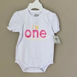 Last One!‎ NWT White and Pink First Birthday Onesie